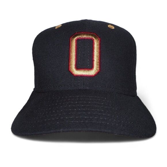 New Era Vintage 90s "O" Black / Gold / Red Fitted Hat Made in USA 7 - Picture 1 of 8